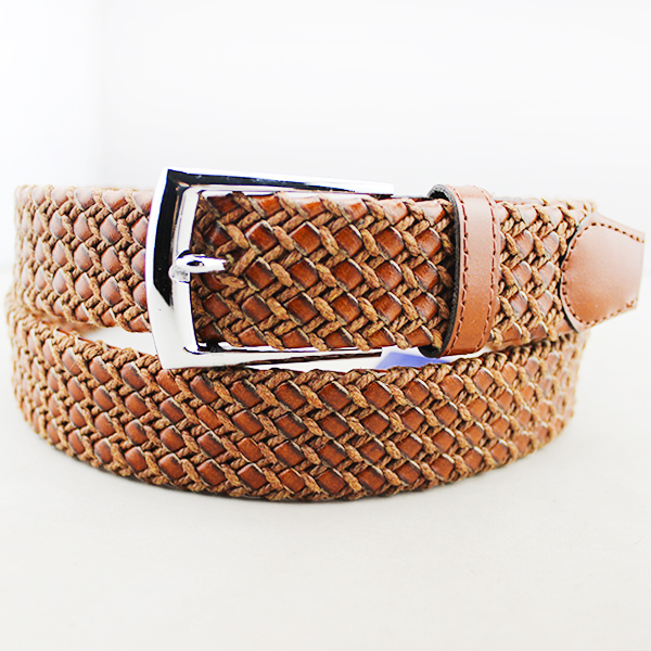 Woven leather belts for men made by hand with leather and cotton rope 35-14090B