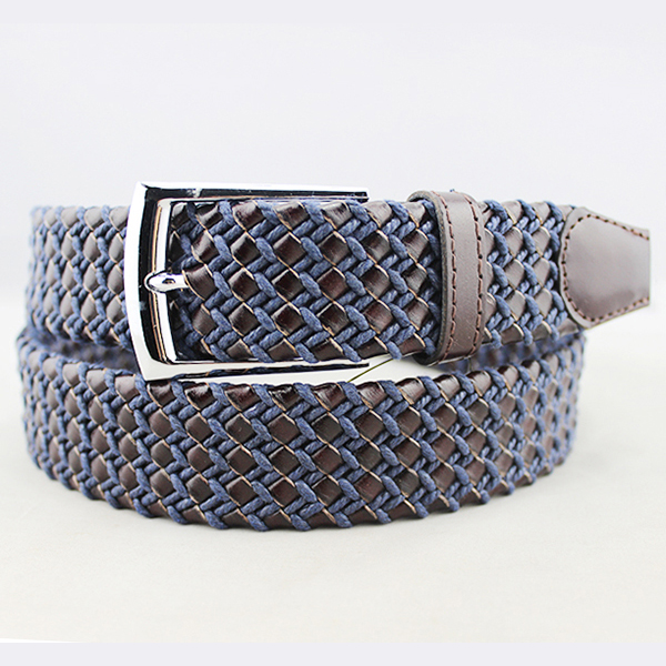 Woven leather belts for men made by hand with leather and cotton rope 35-14090C