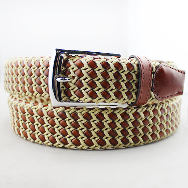 Woven leather belts for men made by hand with leather and cotton rope 35-14090D