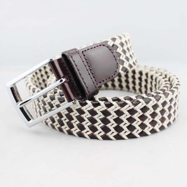 Woven leather belts for men made by hand with leather and cotton rope 35-14090E