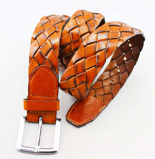 Braided full grain cowhide leather belt 40-14110