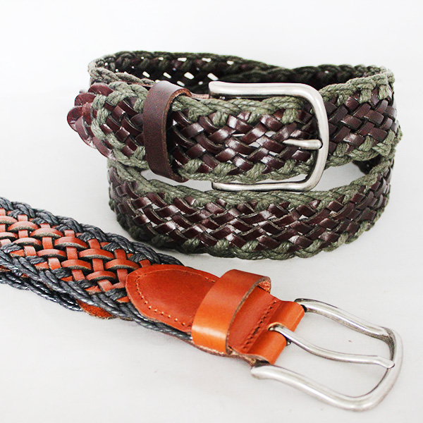 Mens woven belts composed with leather and Wax cord 40-14521