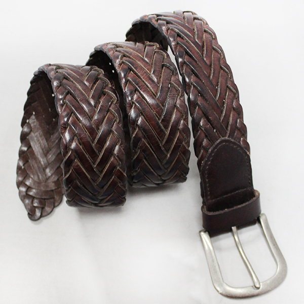 Plaited full grain leather belt for men 40-14636