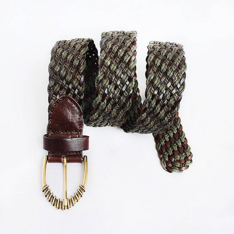 Mens woven belts composed with leather and Wax cord 45-15164B