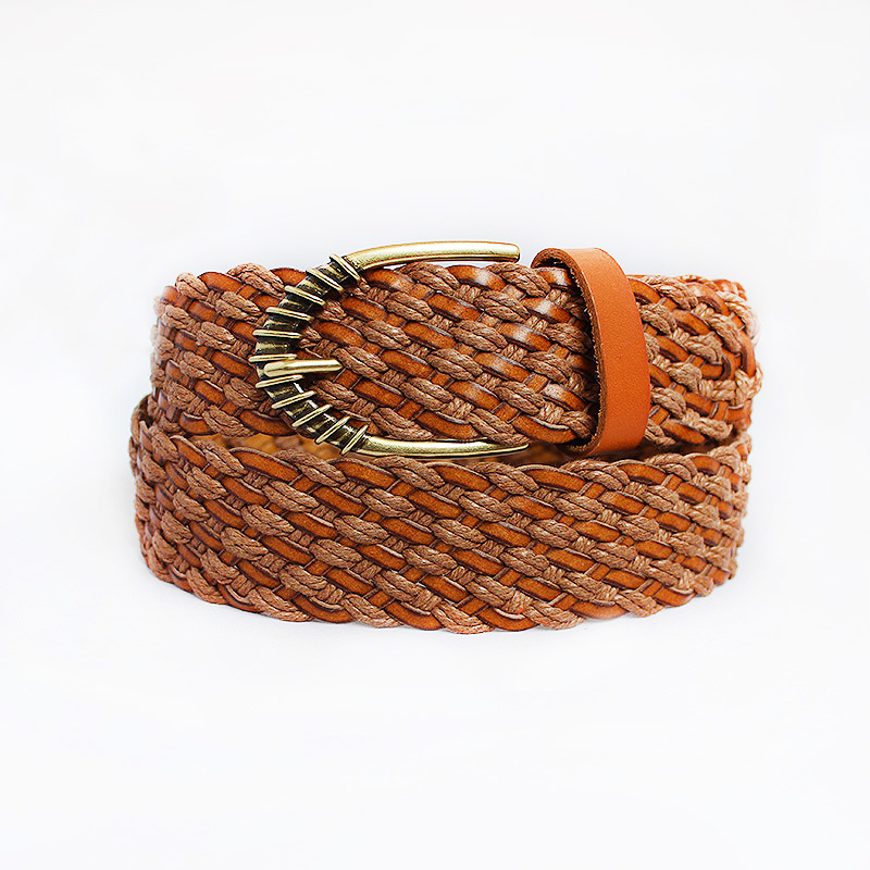 Mens woven belts composed with leather and Wax cord 45-15164C