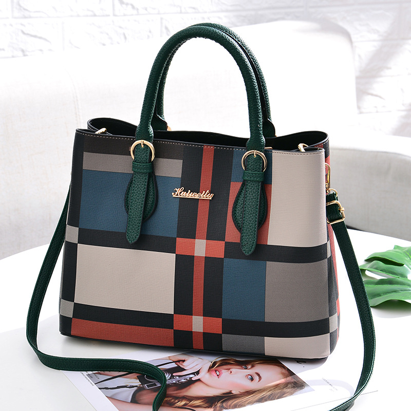 Contrast color pu leather ladies shoulder handbags wholesale women hand bags K-0556