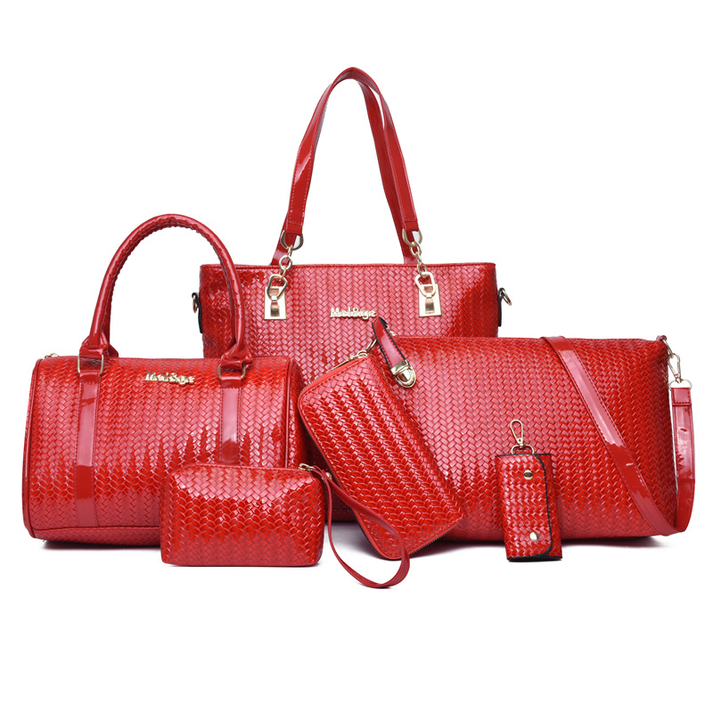 New design ladies 6 pieces set tote hand bags bear pendant leather handbags for women K-0575